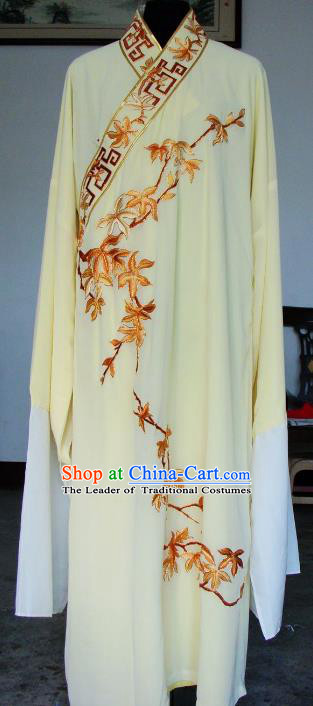 Chinese Traditional Shaoxing Opera Niche Yellow Robe Peking Opera Scholar Embroidered Maple Leaf Costume for Adults