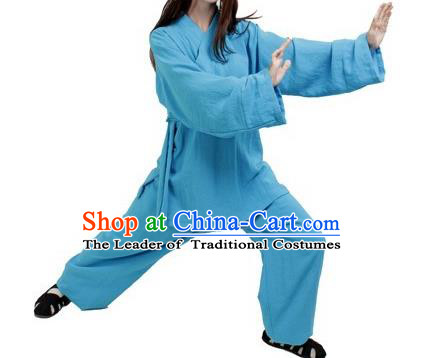 Chinese Traditional Martial Arts Costumes Tai Chi Kung Fu Blue Suits for Women