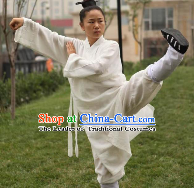 Chinese Traditional Martial Arts Taoist Nun Costumes Tai Chi Kung Fu White Priest Frock for Women