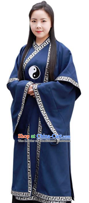 Chinese Traditional Taoist Nun Costumes Tai Chi Kung Fu Navy Priest Frock for Women