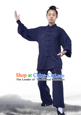 Chinese Traditional Martial Arts Costumes Tai Chi Kung Fu Navy Suits for Women