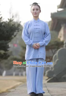 Chinese Traditional Martial Arts Costumes Tai Chi Kung Fu Light Blue Suits for Women
