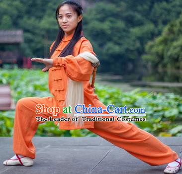 Chinese Traditional Martial Arts Costumes Tai Chi Kung Fu Orange Suits for Women