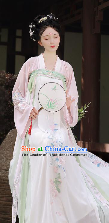 Chinese Ancient Tang Dynasty Princess Costume Embroidered Hanfu Dress for Women