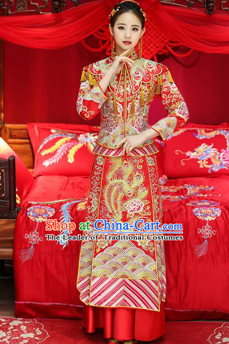 Top Grade Chinese Traditional Wedding Costumes Bride Embroidered Diamante Xiuhe Suits for Women