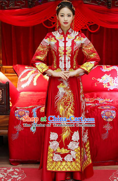 Top Grade Chinese Traditional Wedding Costumes Bride Embroidered Phoenix Xiuhe Suits for Women