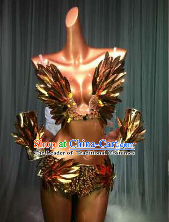 Top Grade Pub Singer Stage Performance Customized Golden Feather Costume Halloween Models Catwalks Clothing for Women