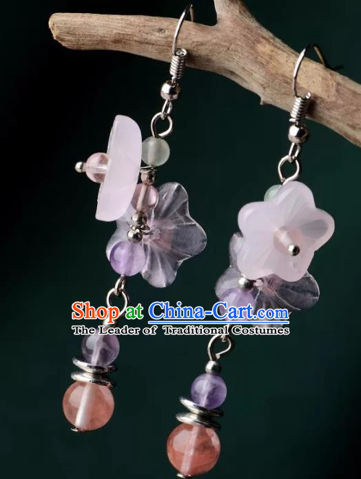 Chinese Traditional Jewelry Accessories Ancient Palace Hanfu Pink Flowers Earrings for Women