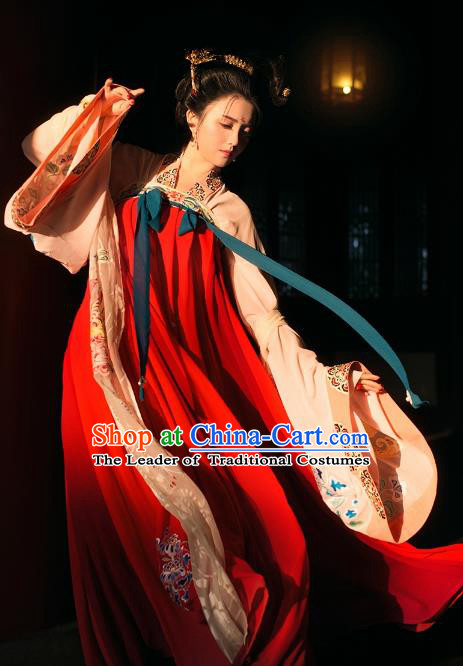 Chinese Tang Dynasty Palace Princess Hanfu Dress Ancient Peri Embroidered Costume for Women