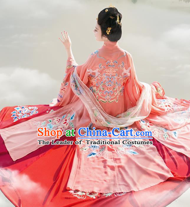 Chinese Tang Dynasty Imperial Consort Hanfu Clothing Ancient Embroidered Wide Sleeve Cardigan for Women