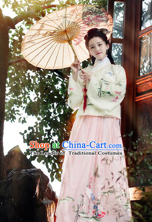 Chinese Ancient Ming Dynasty Nobility Lady Costume Embroidered Hanfu Dress for Women
