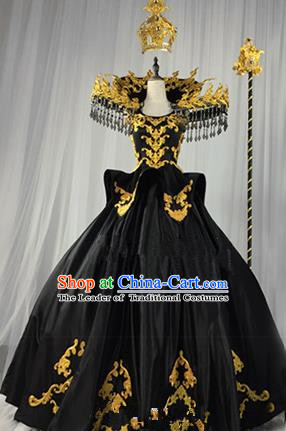 Top Grade Models Show Costume Cosplay Queen Black Full Dress Stage Performance Compere Clothing for Women