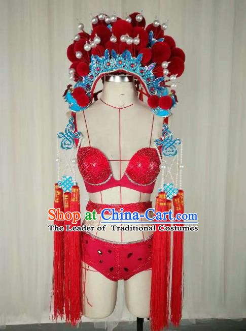 Top Grade Models Show Costume Stage Performance Catwalks Beijing Opera Clothing and Headwear for Women