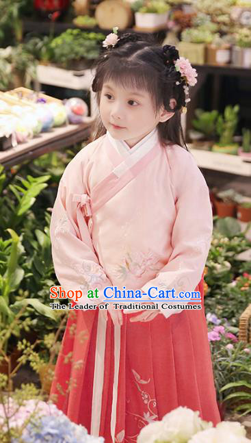 Chinese Ancient Ming Dynasty Nobility Lady Costume Children Embroidered Hanfu Dress for Kids