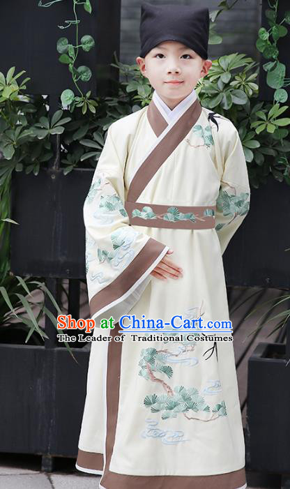 Chinese Ancient Han Dynasty Scholar Costumes Children Embroidered Hanfu Clothing for Kids