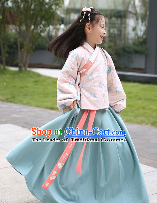 Chinese Ancient Ming Dynasty Girls Costumes Children Embroidered Hanfu Clothing for Kids