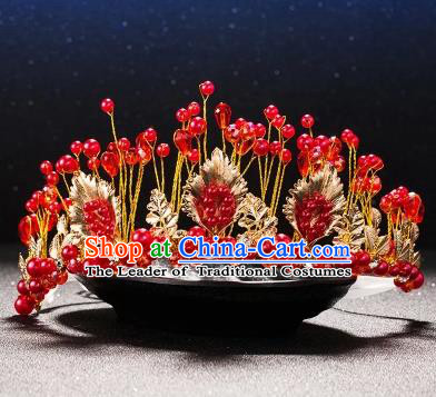 Top Grade Children Stage Performance Hair Accessories Red Beads Royal Crown Headwear for Kids