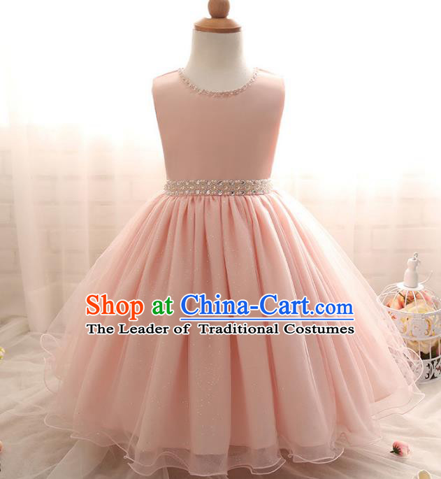 Top Grade Children Catwalks Costume Modern Dance Stage Performance Compere Pink Dress for Kids