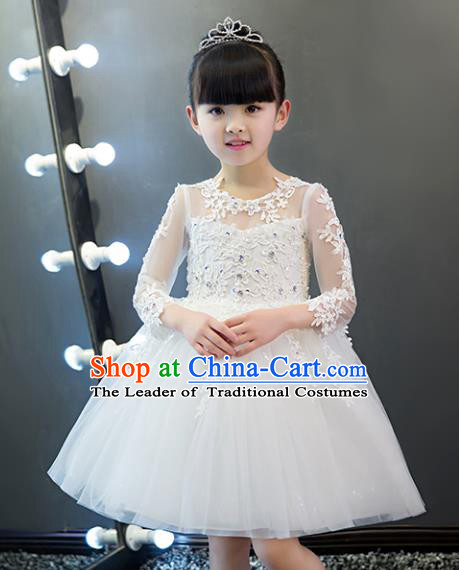 Children Models Show Costume Stage Performance Catwalks White Veil Bubble Dress for Kids