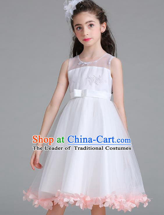 Children Models Show Compere Costume Stage Performance Girls Princess Pink Petals Full Dress for Kids