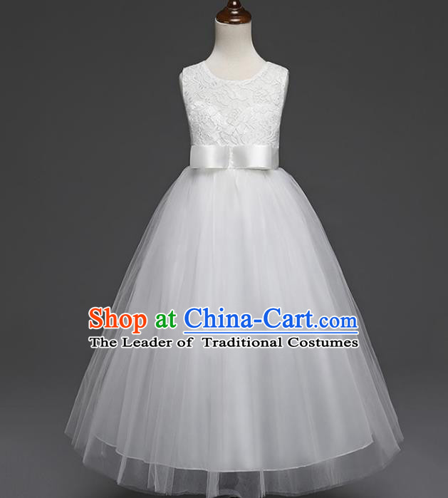 Children Models Show Costume Compere White Lace Full Dress Stage Performance Clothing for Kids