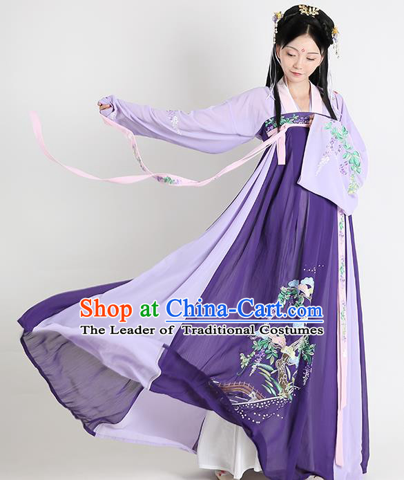 Traditional Chinese Tang Dynasty Embroidered Costume Ancient Princess Hanfu Dress for Women