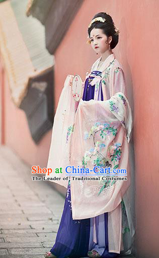 Traditional Chinese Tang Dynasty Imperial Consort Embroidered Costume Ancient Palace Lady Hanfu Dress for Women