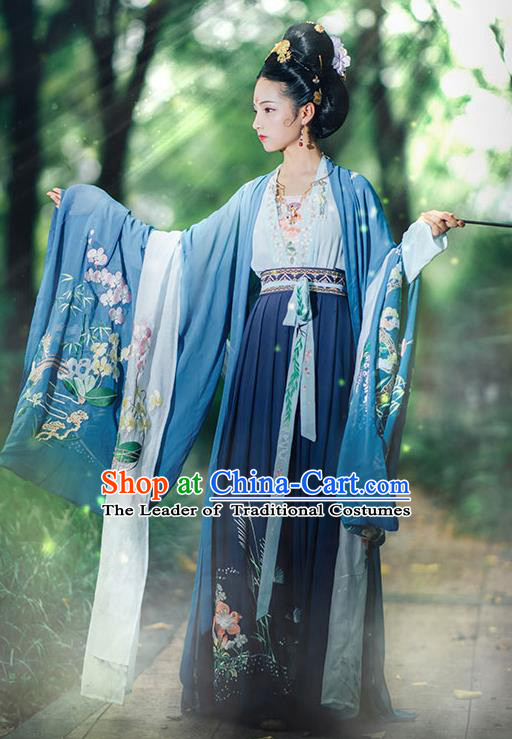 Chinese Traditional Costume Tang Dynasty Imperial Consort Embroidered Big Sleeve Cloak for Women