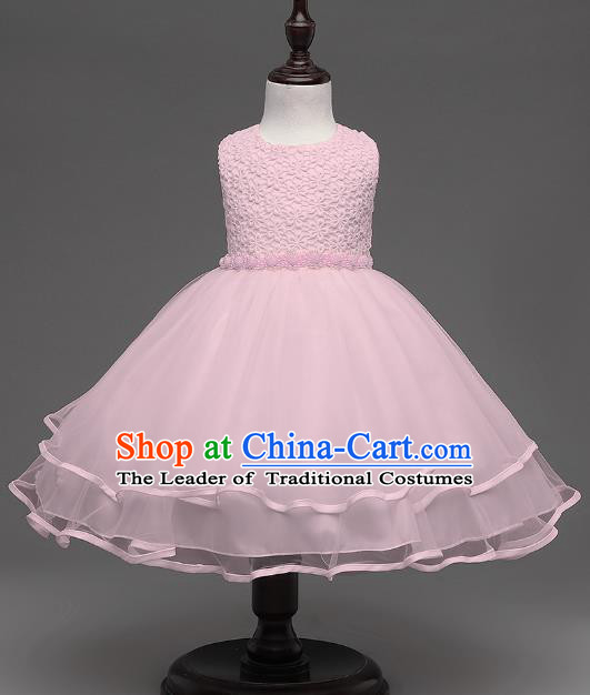 Children Flower Fairy Costume Modern Dance Stage Performance Catwalks Compere Pink Dress for Kids