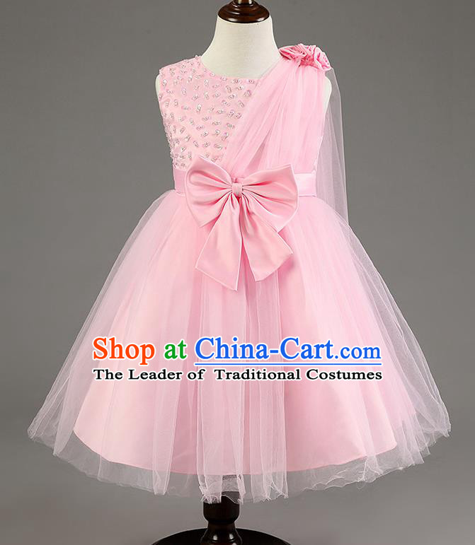 Children Fairy Princess Bowknot Pink Dress Stage Performance Catwalks Compere Costume for Kids