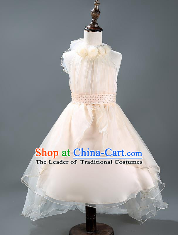 Children Modern Dance Princess Champagne Mullet Dress Stage Performance Catwalks Compere Costume for Kids