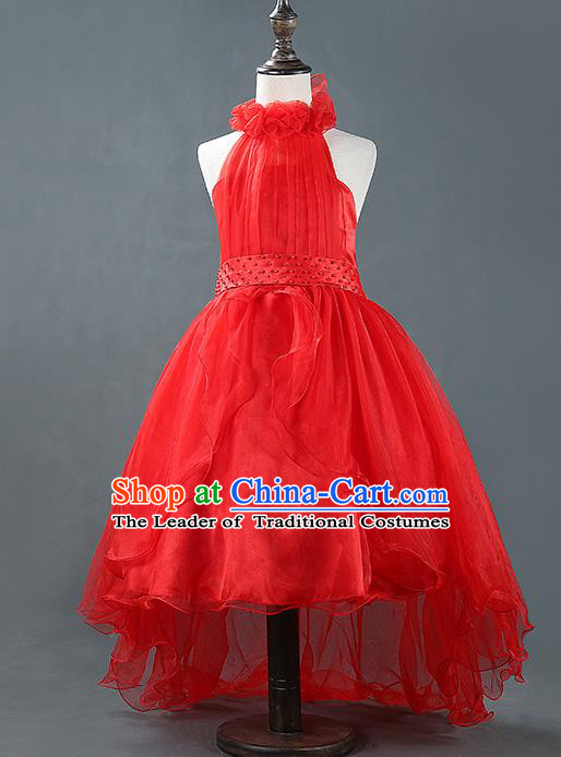 Children Modern Dance Princess Red Mullet Dress Stage Performance Catwalks Compere Costume for Kids