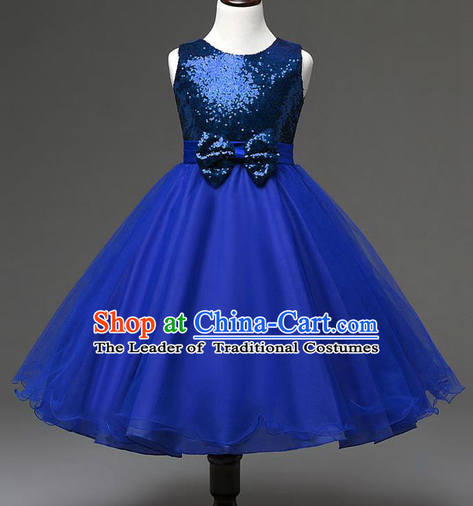 Children Modern Dance Compere Royalblue Full Dress Stage Performance Catwalks Costume for Kids