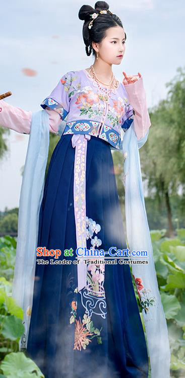 Chinese Tang Dynasty Court Maid Hanfu Dress Ancient Palace Lady Embroidered Costumes for Women