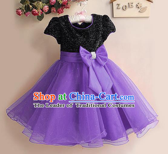 Children Modern Dance Purple Bubble Dress Stage Performance Compere Catwalks Costume for Kids