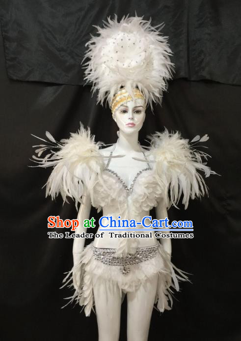 Children Catwalks Costume Brazilian Carnival Samba Dance Deluxe Feather Swimsuit and Headwear for Women