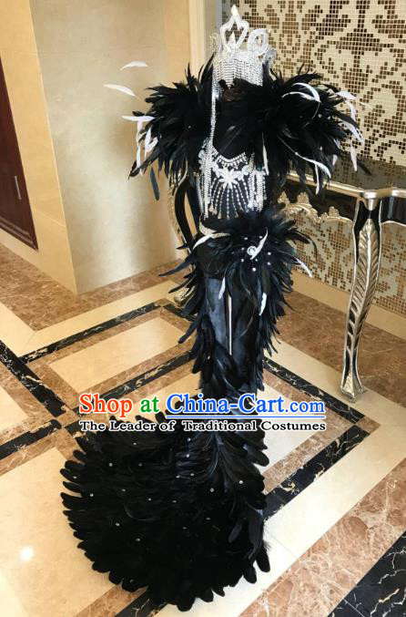 Children Catwalks Costume Brazilian Carnival Black Feather Clothing for Kids