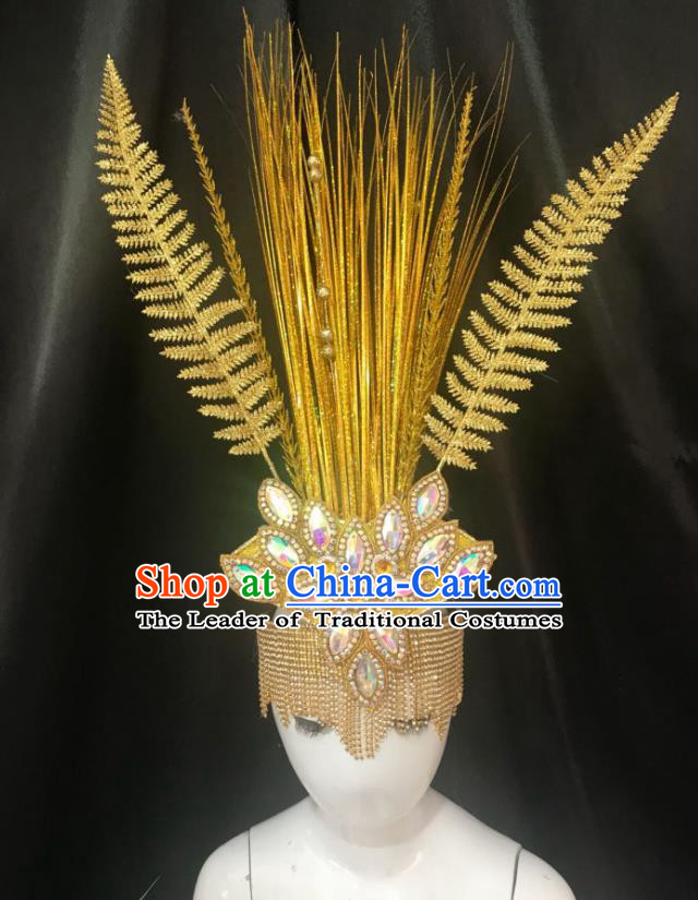 Brazilian Carnival Samba Dance Hair Accessories Miami Golden Feathers Deluxe Headdress for Kids