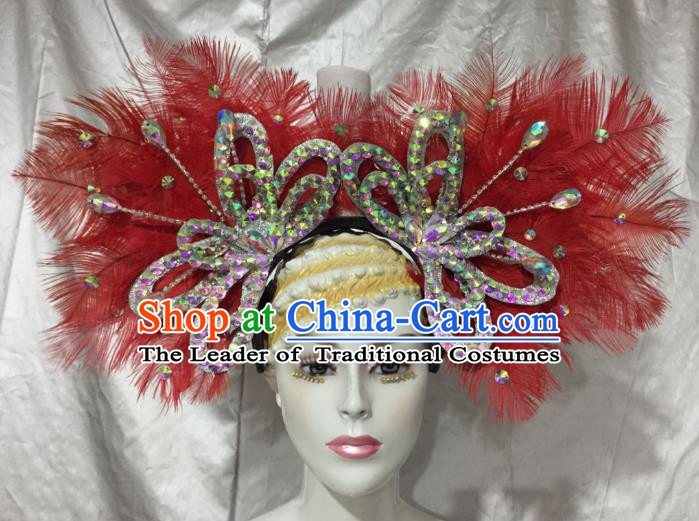 Brazilian Rio De Janeiro Carnival Hair Accessories Samba Victorian Dance Red Feather Hats for Women