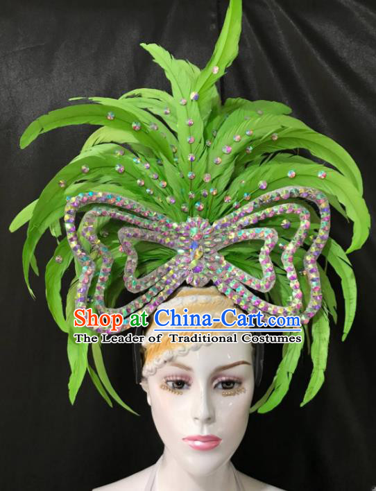 Brazilian Rio De Janeiro Carnival Hair Accessories Samba Victorian Dance Green Feather Hats for Women