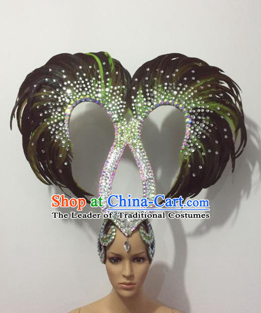 Handmade Samba Dance Catwalks Hair Accessories Brazilian Rio Carnival Feather Headdress for Women