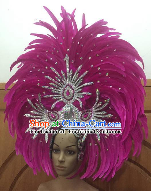 Custom-made Samba Dance Deluxe Rosy Feather Hair Accessories Brazilian Rio Carnival Headdress for Women