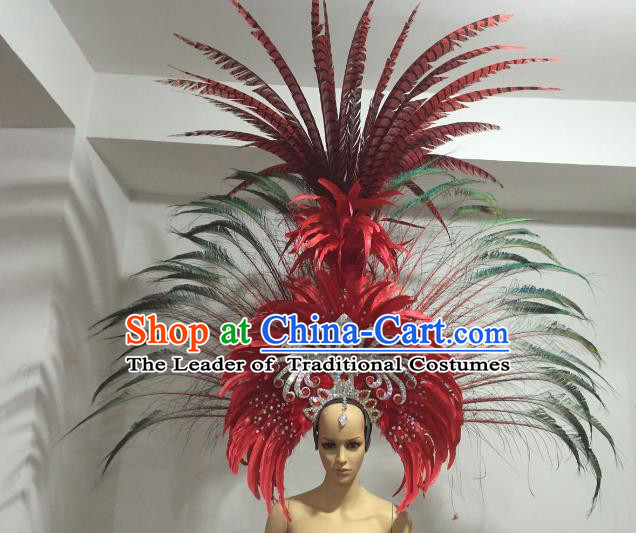 Brazilian Carnival Rio Samba Dance Deluxe Feather Headdress Miami Catwalks Hair Accessories for Men