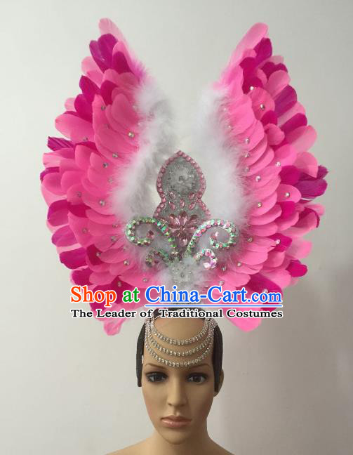 Brazilian Carnival Rio Samba Dance Pink Feather Deluxe Headdress Hair Accessories for Women