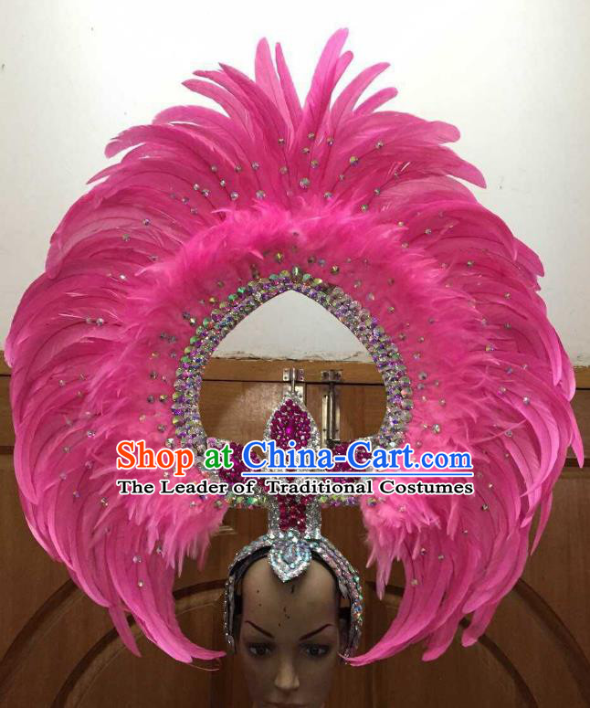 Professional Samba Dance Deluxe Hair Accessories Brazilian Rio Carnival Pink Feather Headdress for Women