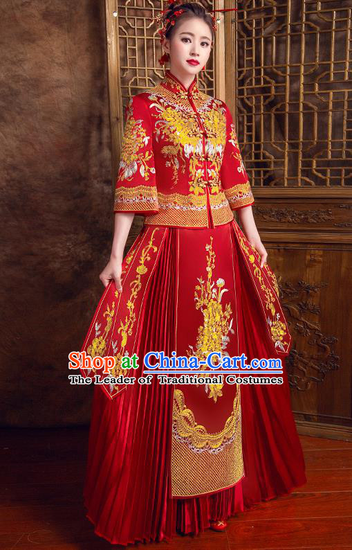 Traditional Chinese Wedding Costumes Traditional Xiuhe Suits Ancient Chinese bridal Full Dress
