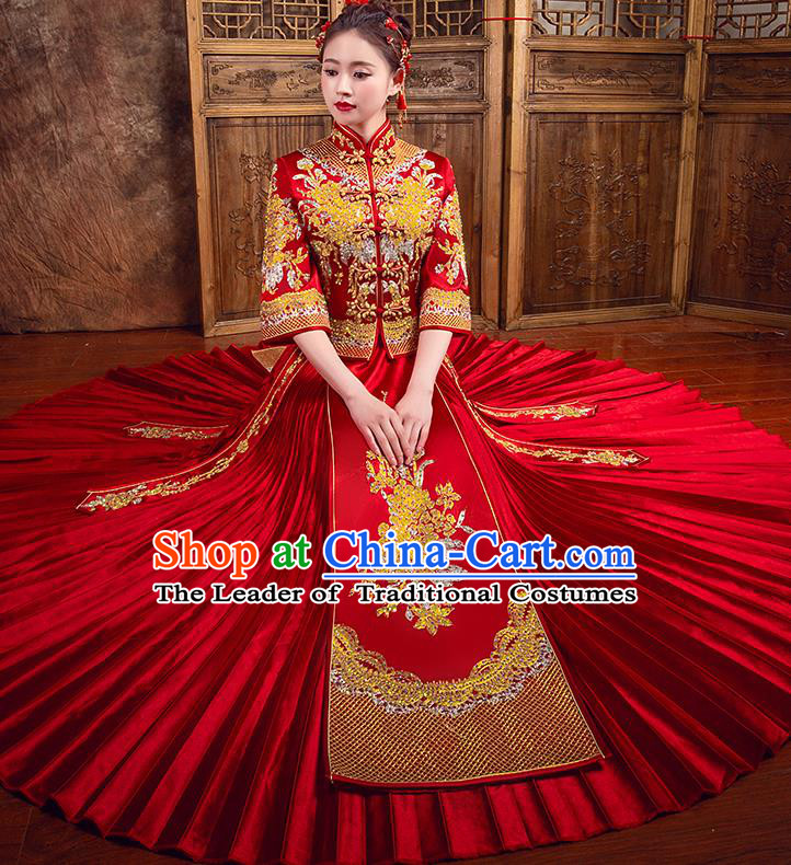 Traditional Chinese Wedding Costumes Traditional Xiuhe Suits Ancient Chinese bridal Full Dress