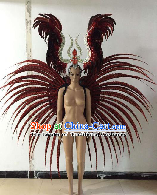 Halloween Catwalks Customized Props Brazilian Rio Carnival Samba Dance Ostrich Feather Wings and Headwear for Women
