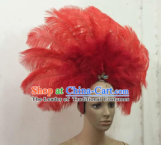 Professional Samba Dance Deluxe Hair Accessories Brazilian Rio Carnival Red Feather Headdress for Women