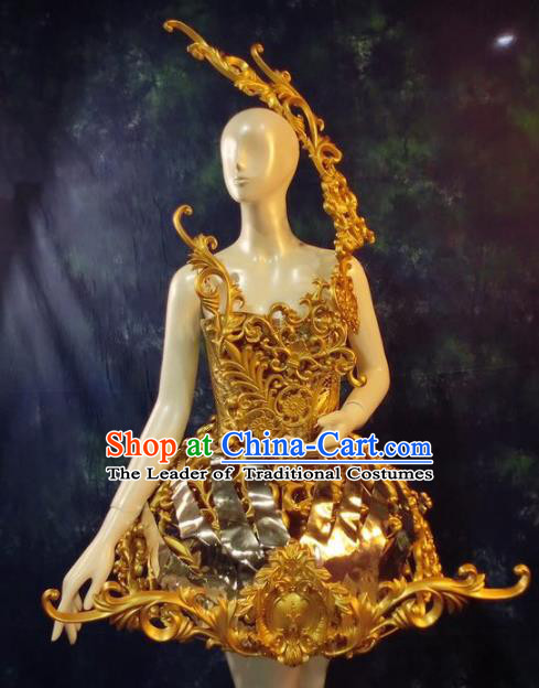 Top Grade Catwalks Golden Costume Stage Performance Model Show Brazilian Carnival Clothing for Women
